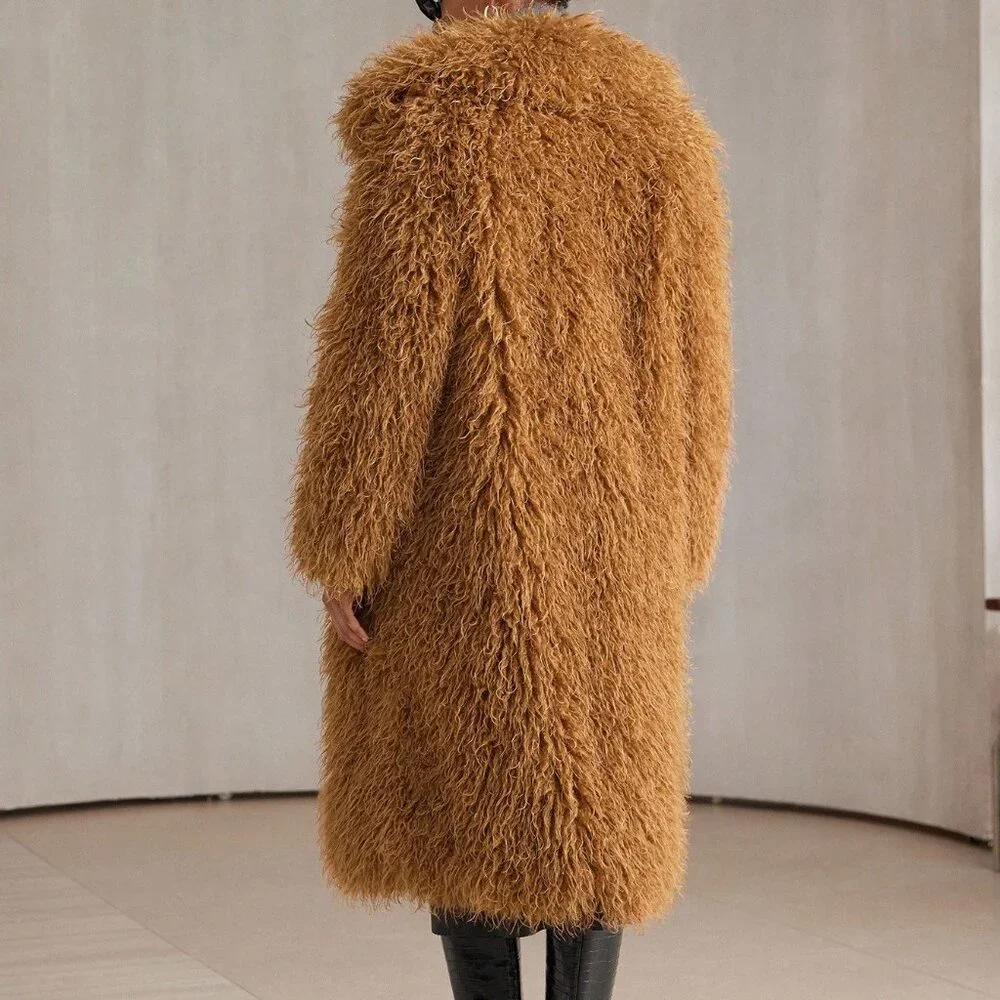 Brown Casual Women's Fluffy Long Faux Fur Coat - Picture 5 of 8
